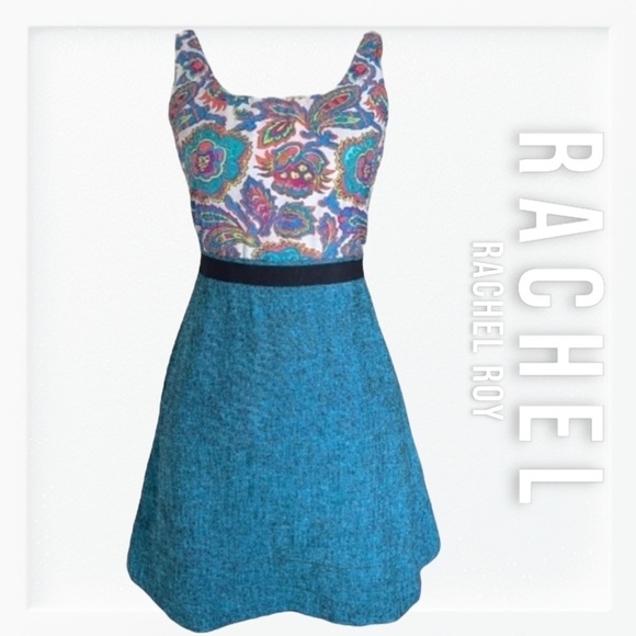 Rachel Roy Paisley Print Tie Back Cutout Linen Fit and Flare Dress sz 4 - Picture 1 of 15